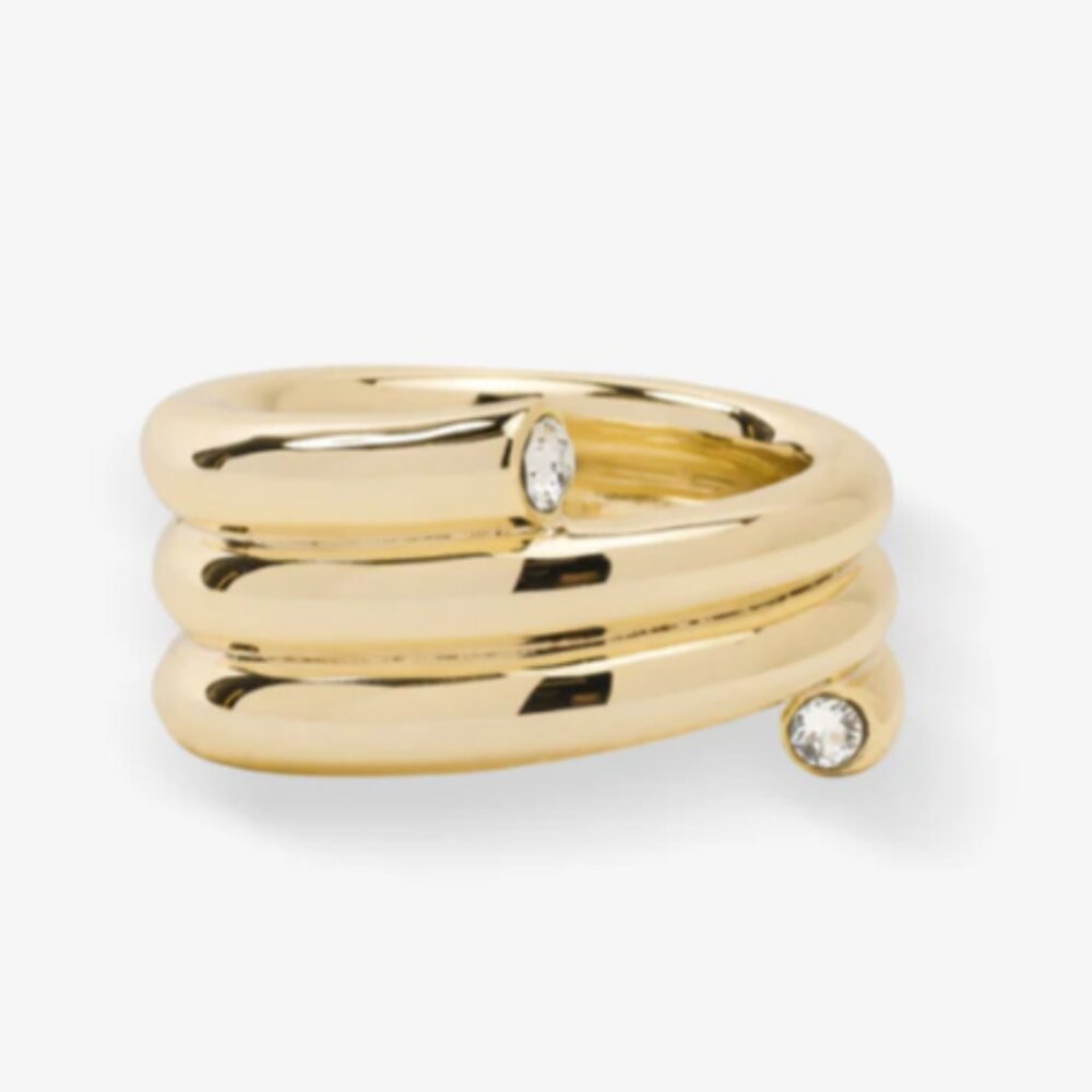 Melinda Maria Gold Coil Ring with Clear Stones